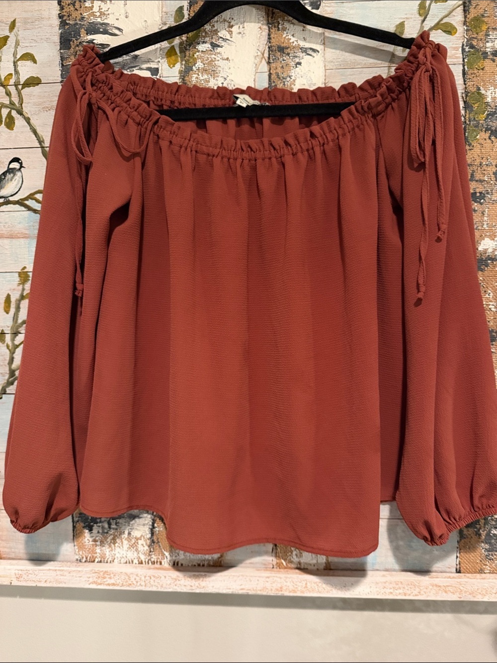 june & hudson Rust Off-Shoulder Cropped  Peasant Blouse